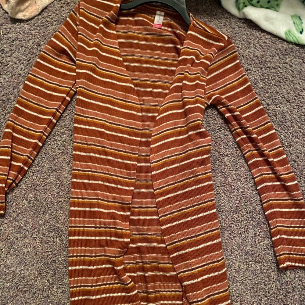 long stripped cardigan